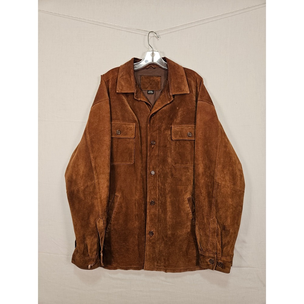 Knightsbridge Mens XL Genuine Suede Leather Jacket Button Front Cognac 3363